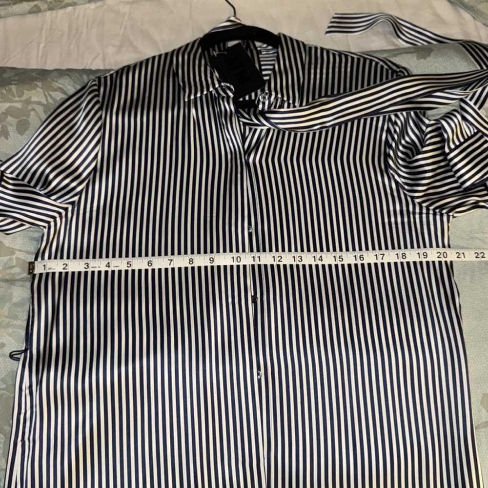 ATM SILK SHIRT DRESS  ANTHONY THOMAS MELILLO
Striped  Charmeuse Midi, Navy - Picture 7 of 8